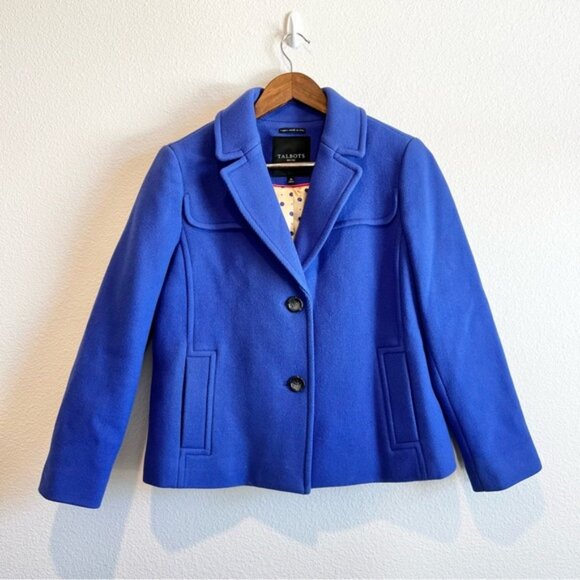 Talbots Pea Coat 6P Royal Blue Wool Blend Lined Italian Fabric Preppy Warm Chic - Picture 1 of 12